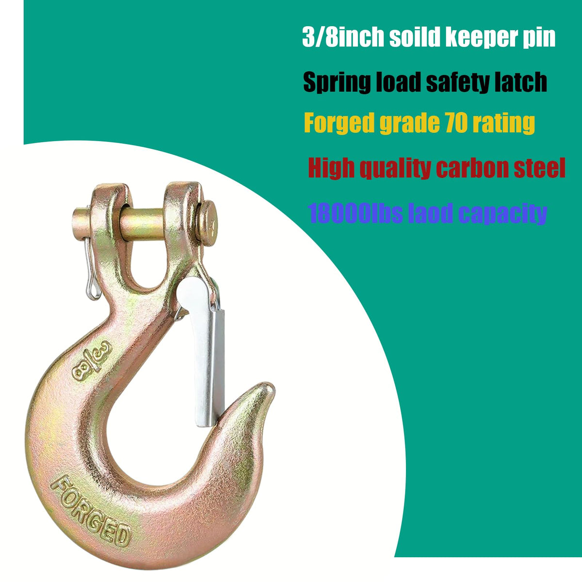 3/8" Clevis Slip Hooks with Safety Latch, 4PCS Heavy Duty W952503