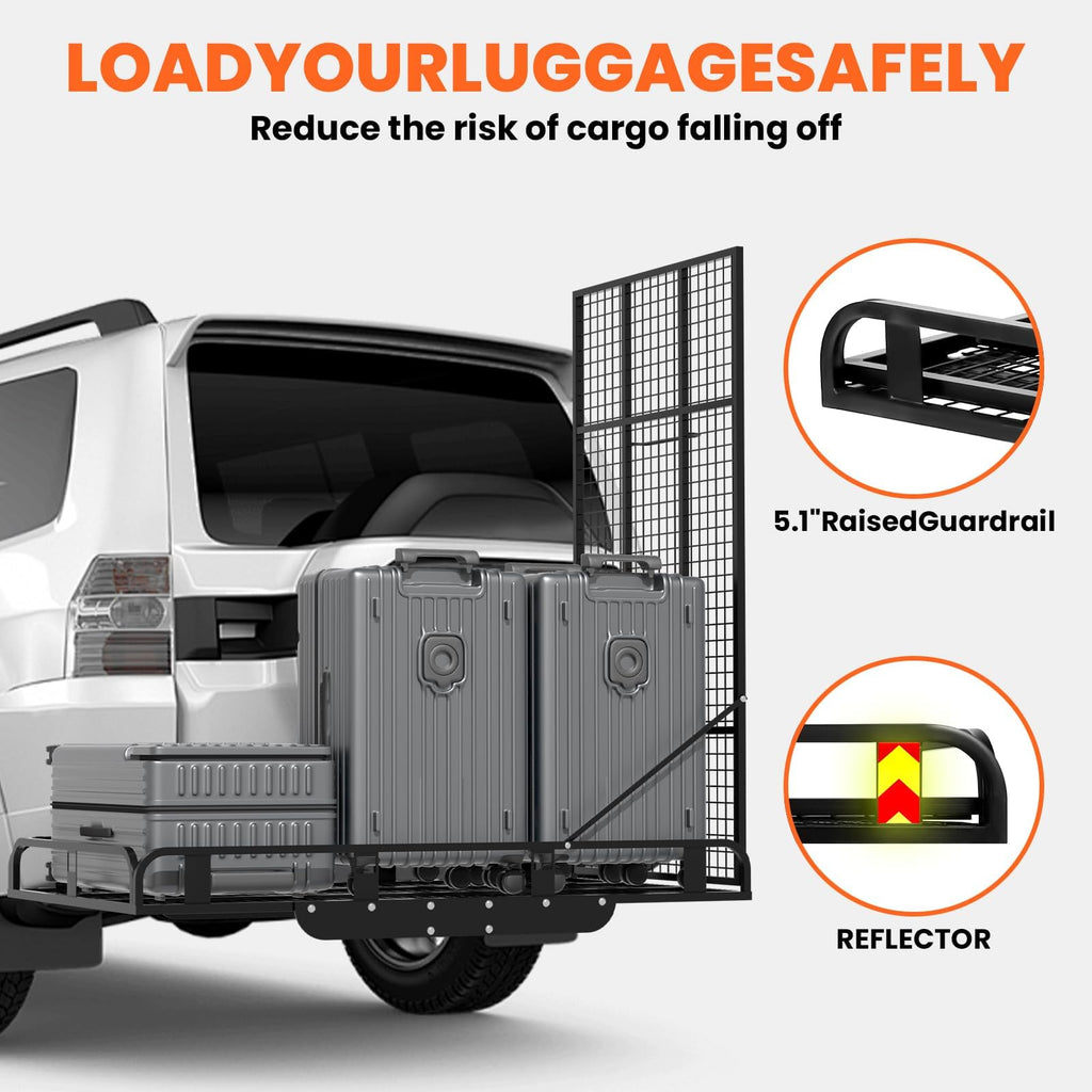 Hitch Cargo Carrier, 800lb Capacity Aluminum Cargo Basket with Folding Ramp C286