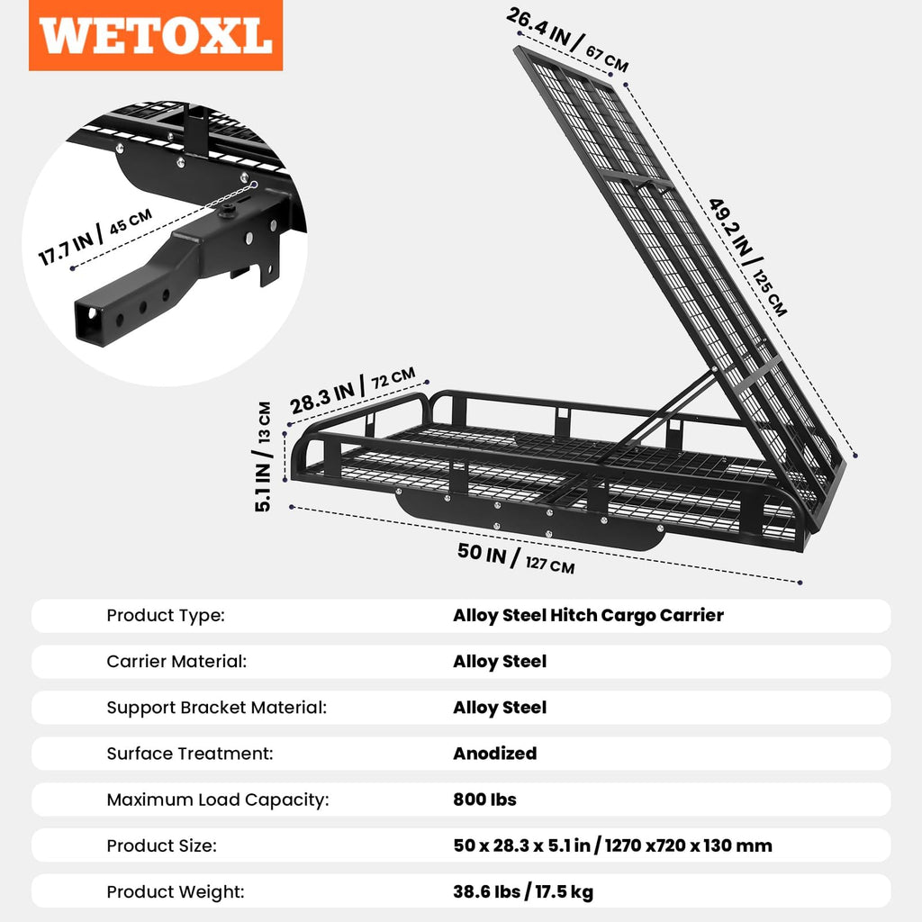 Hitch Cargo Carrier, 800lb Capacity Aluminum Cargo Basket with Folding Ramp C286