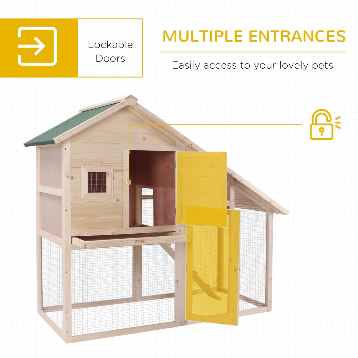 55" 2-Tier Wooden Rabbit Hutch with Ramp F9180