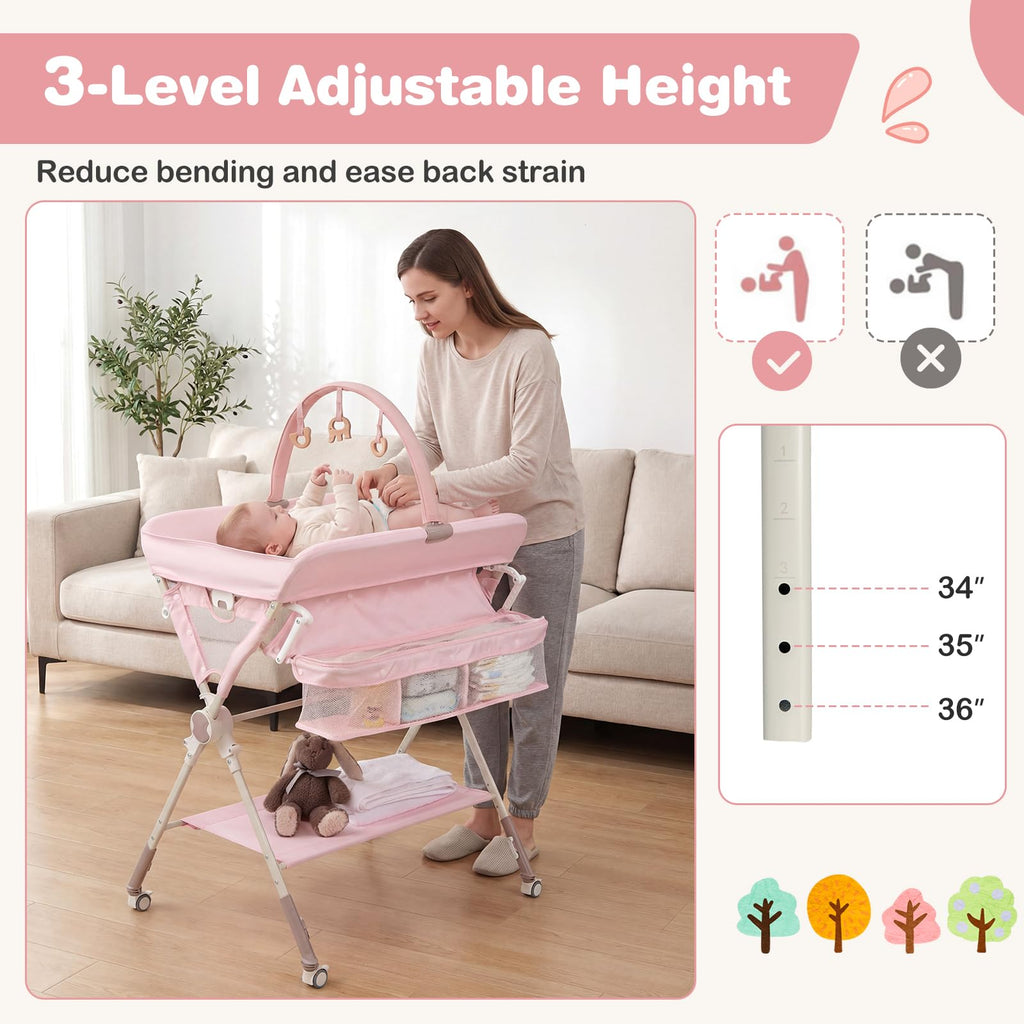 Portable Foldable Baby Changing Table with Wheels G629577