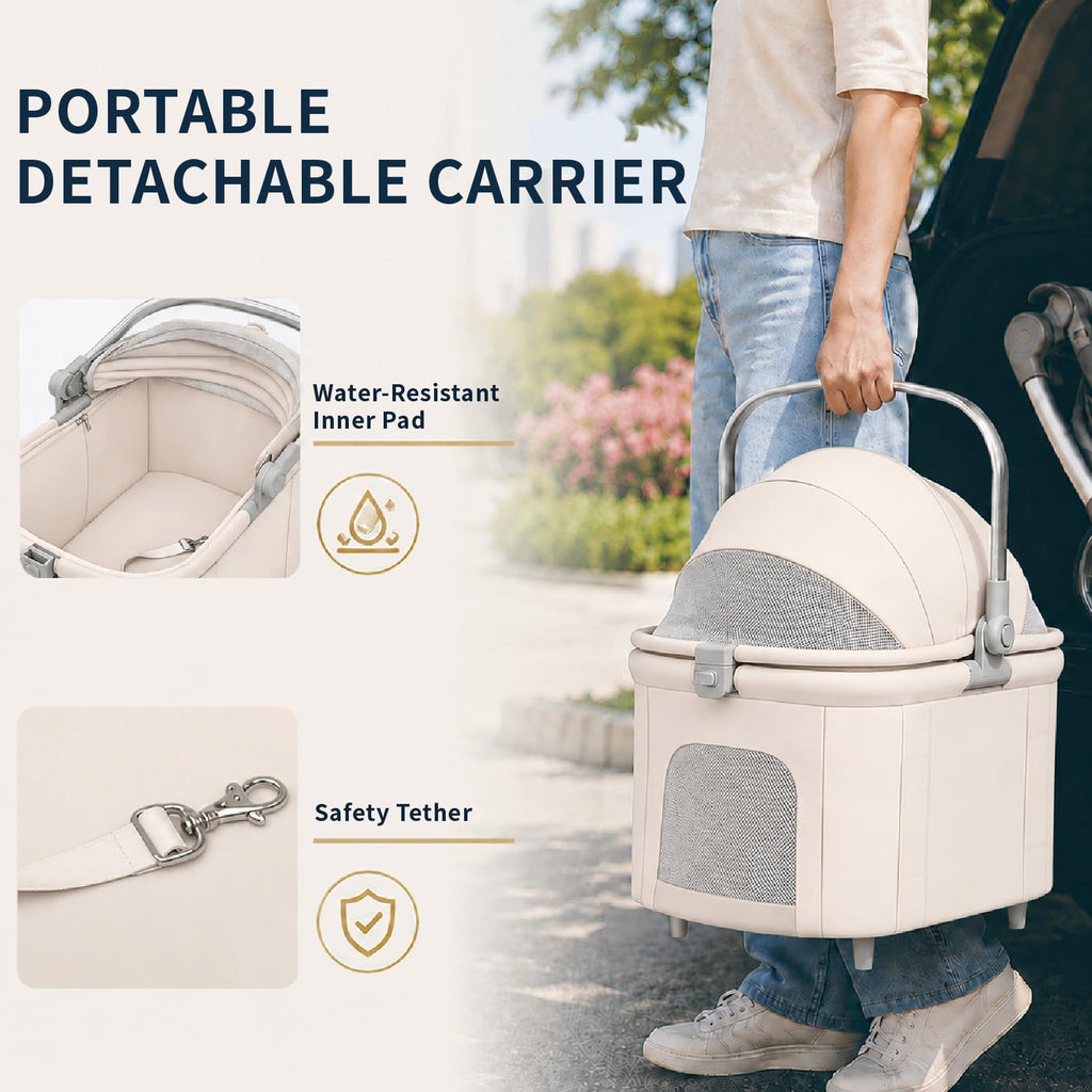 Khaki Dog Stroller with Detachable Carrier O571