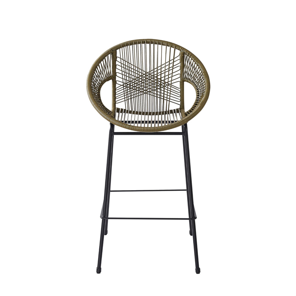 24" Height Metal Legs Faux Wicker Barstool Set of 2 M77396