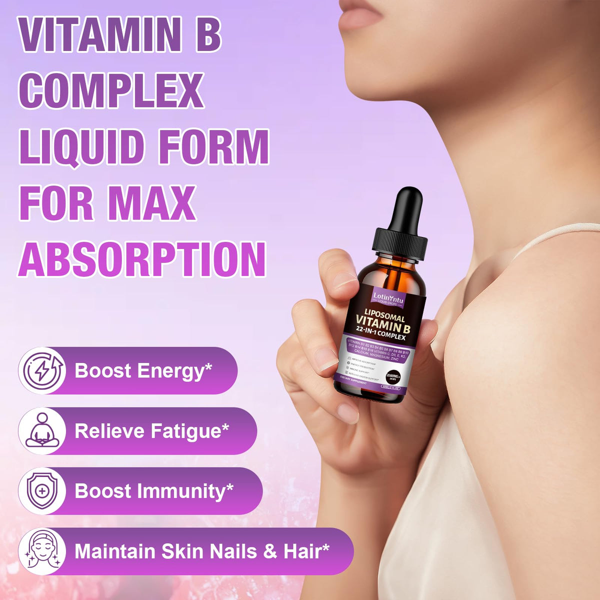 2 Pack 22-in-1 Vitamin B Complex 2000MG Sublingual Liquid Drops N49805