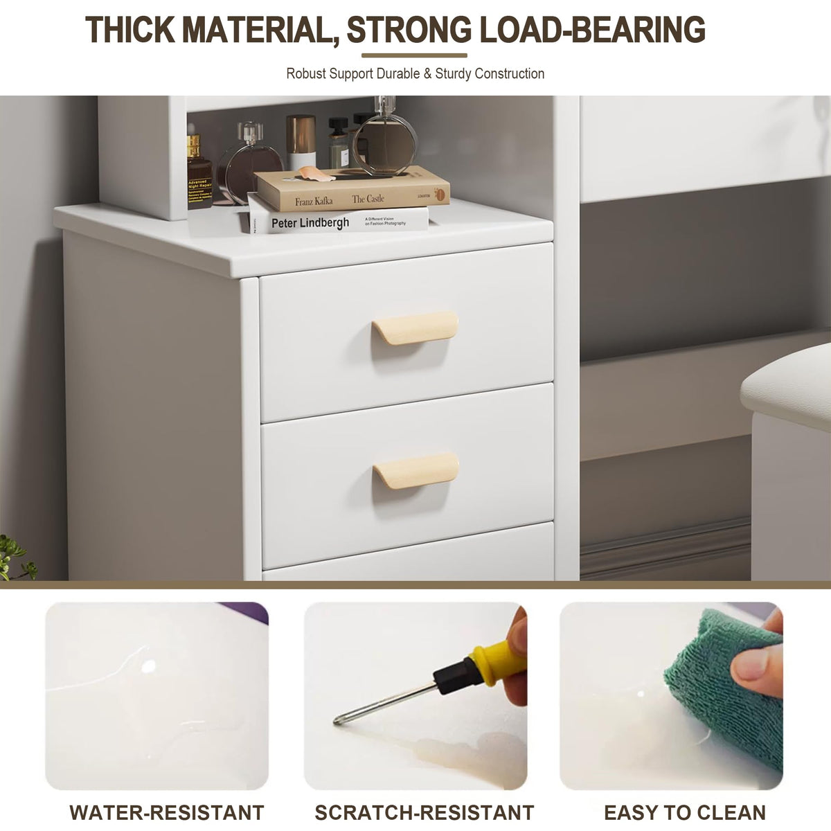 White 4 Drawer Vanity Desk Set with Mirror X766837