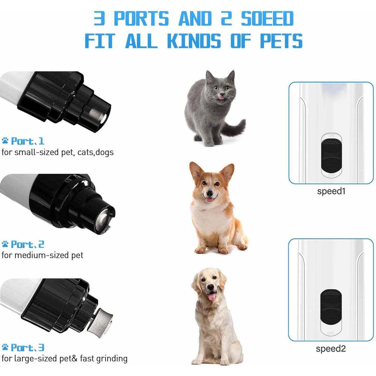 Rechargeable Quiet Low Vibration Electric Dog Nail Grinder & Trimmer with LED Light T58119