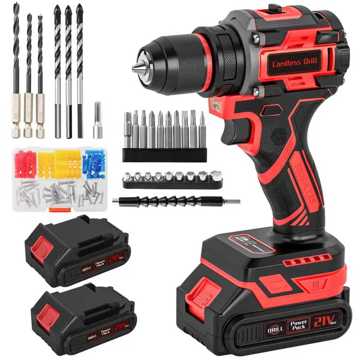 21V Brushless Cordless Drill with 2.0Ah Power Pack and Charger D11837