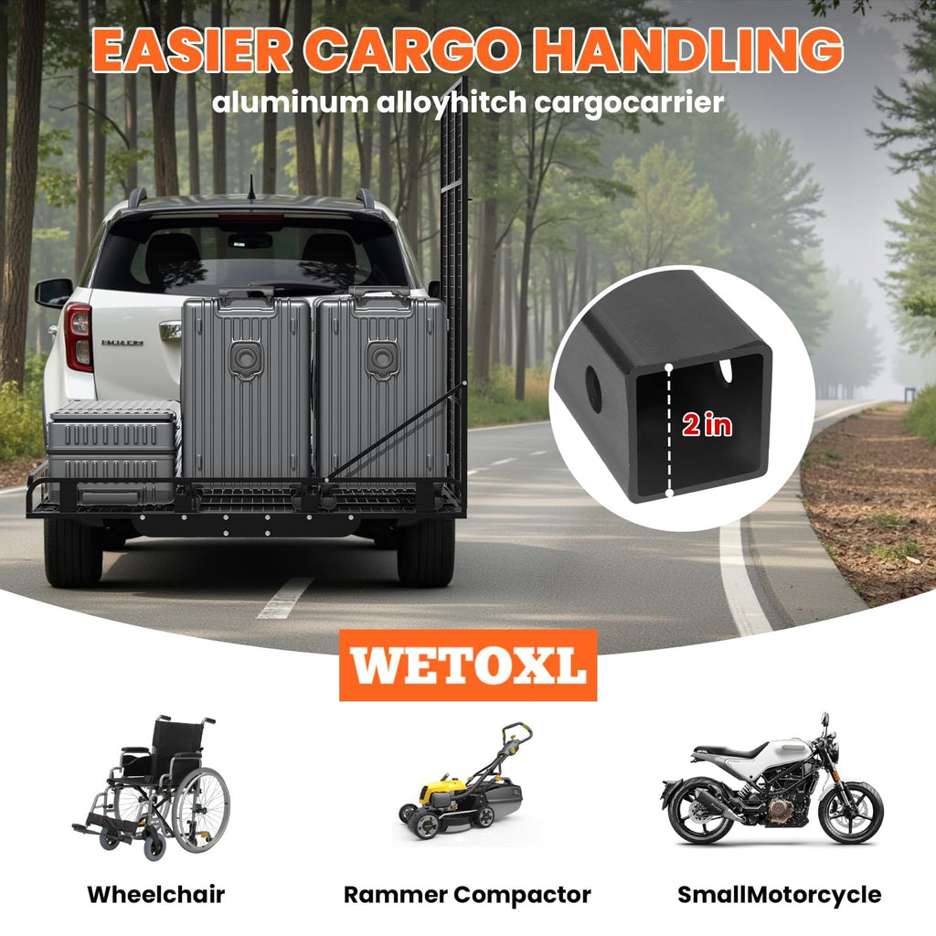 Hitch Cargo Carrier, 800lb Capacity Aluminum Cargo Basket with Folding Ramp C286