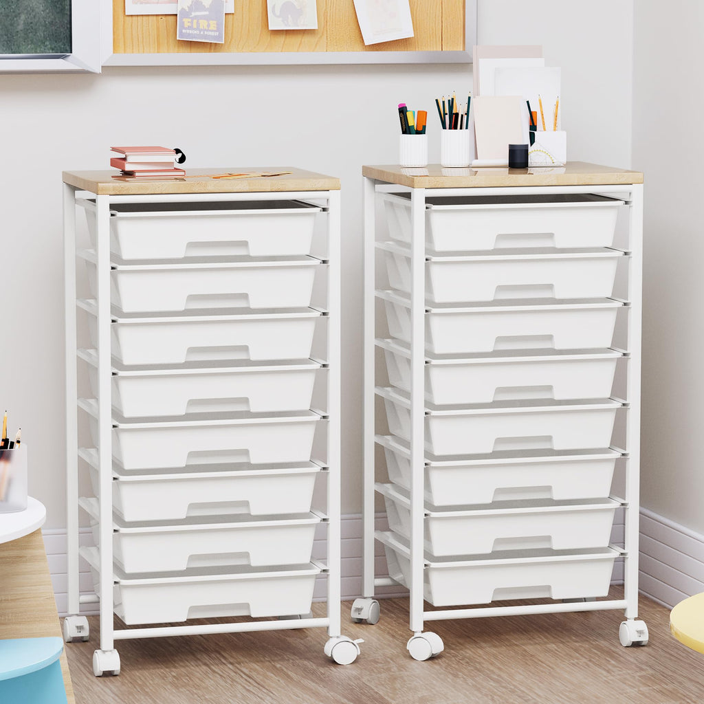 8 Drawer Rolling Storage Cart with Wooden Tabletop R452876