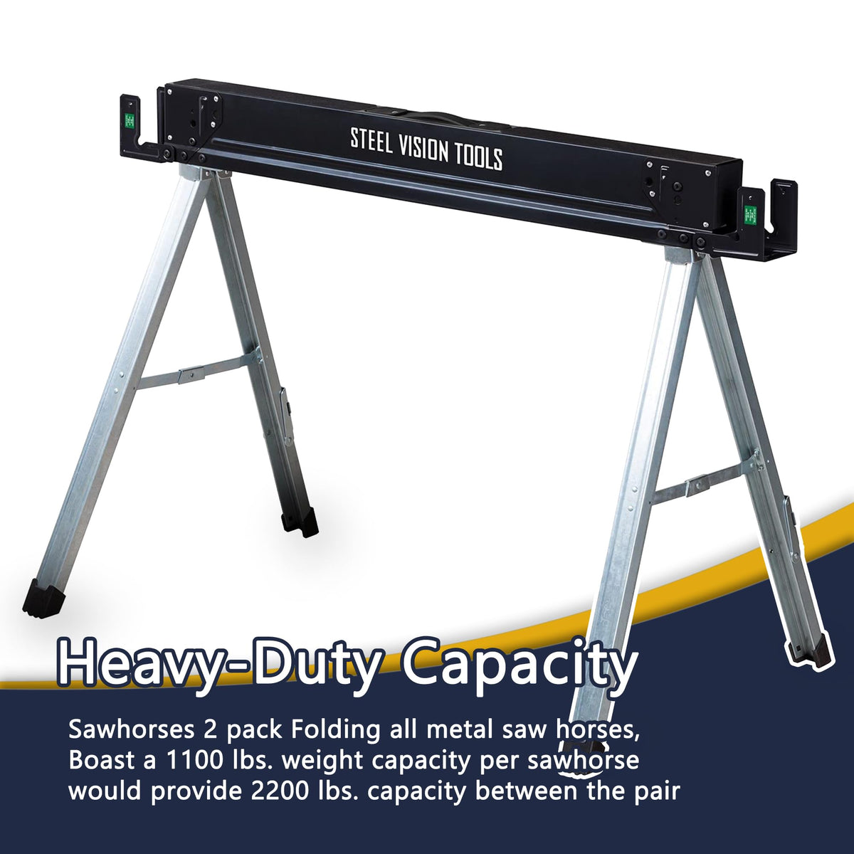 Folding Heavy Duty Metal Sawhorse 2 Pack with 2x4 Support Bracket B661