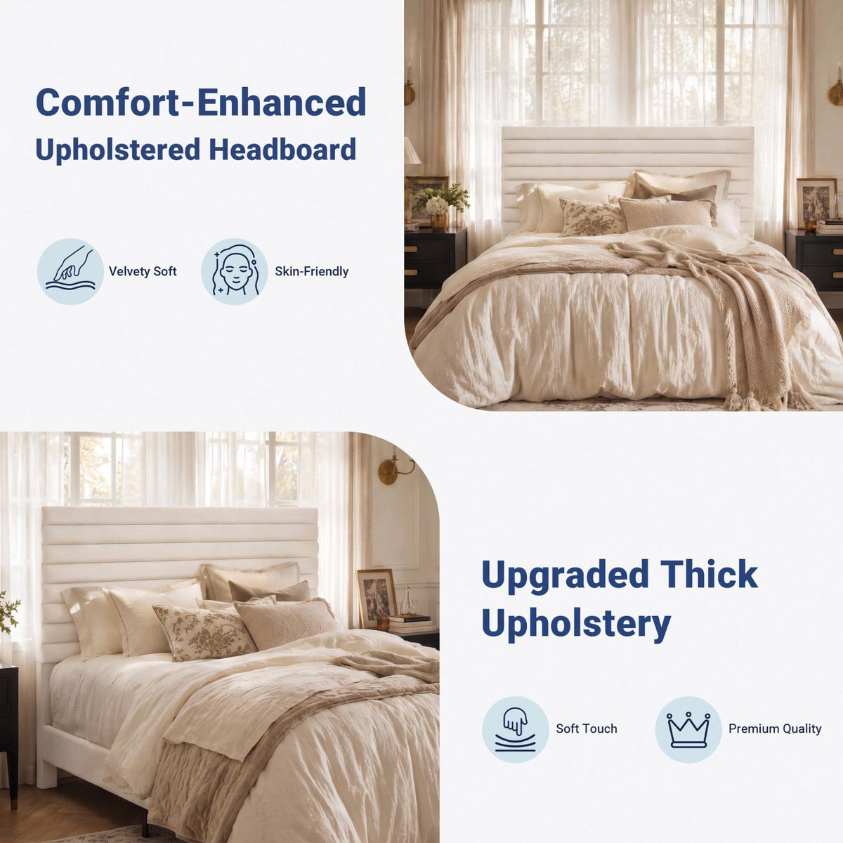 Queen Velvet Upholstered Bed Frame with Adjustable Headboard P678486