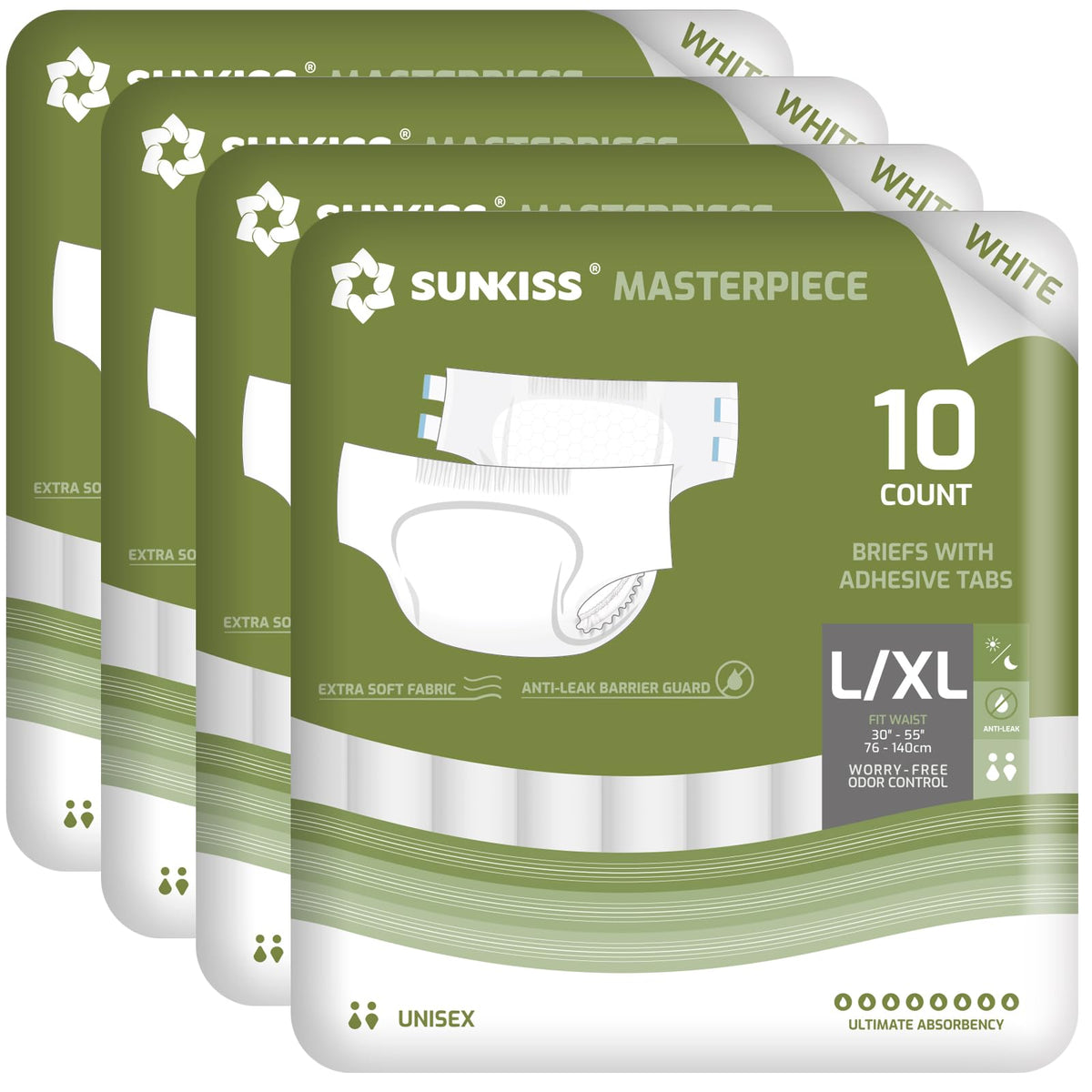 Adult Diapers with Tabs, L/XL, White, 40 Count U29193