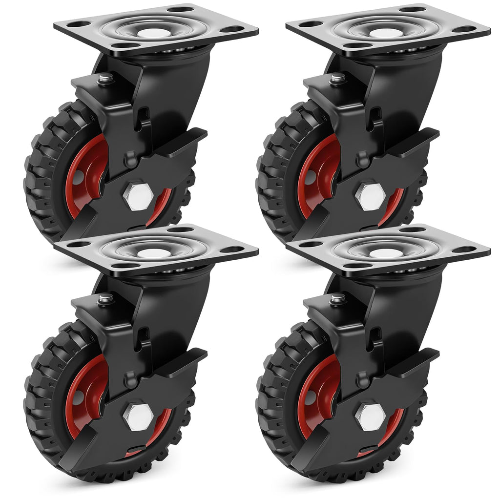 5 Inch Heavy Duty Rubber Casters Set of 4 with Brake S1290