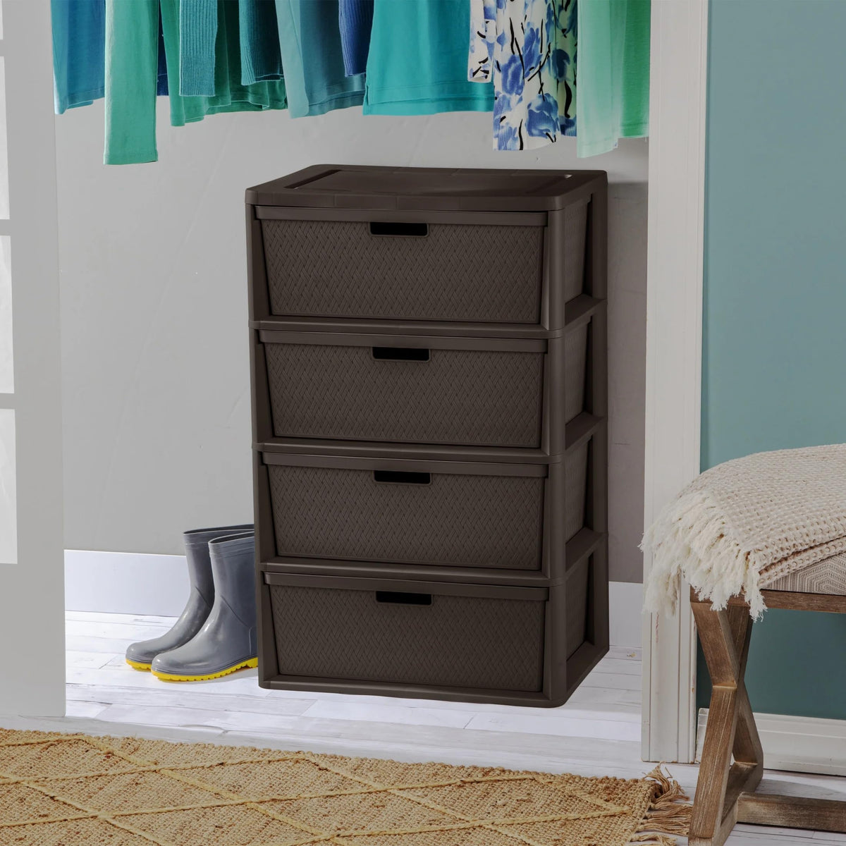 Dark Brown 4 Drawer Plastic Drawer Tower U72126