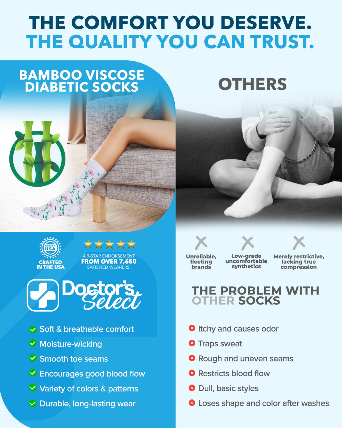 Moisture-Wicking Diabetic Socks 6 Pairs J139
