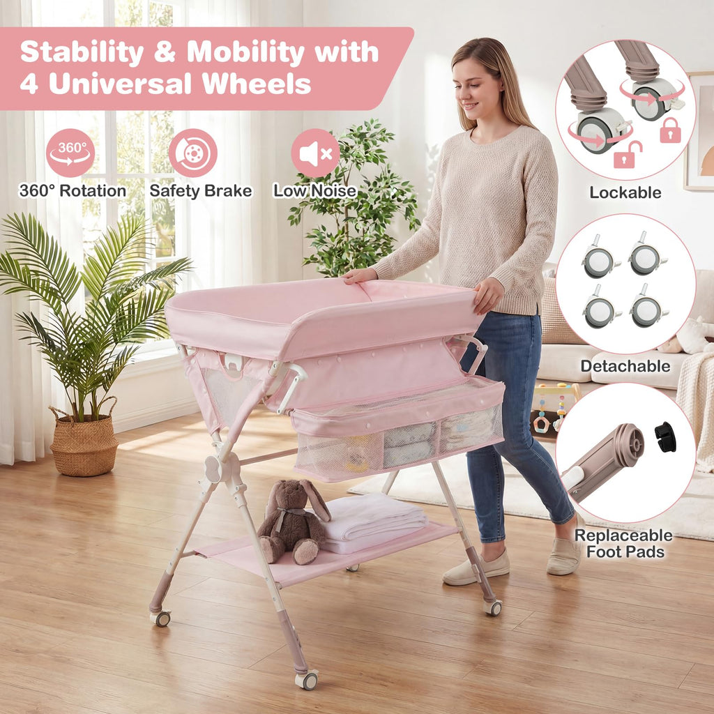 Portable Foldable Baby Changing Table with Wheels G629577