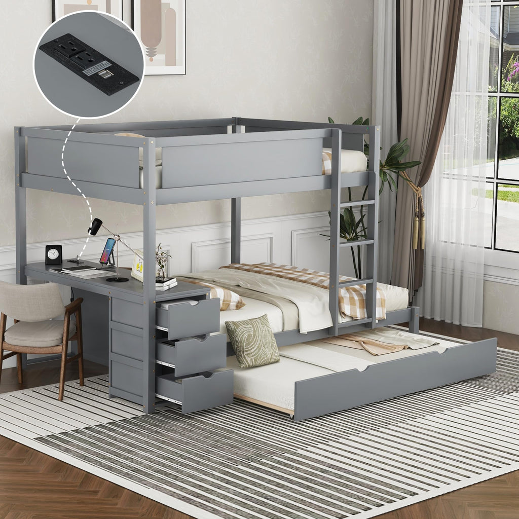 Gray Wood Full Over Full Bunk Bed with Twin Trundle H61778