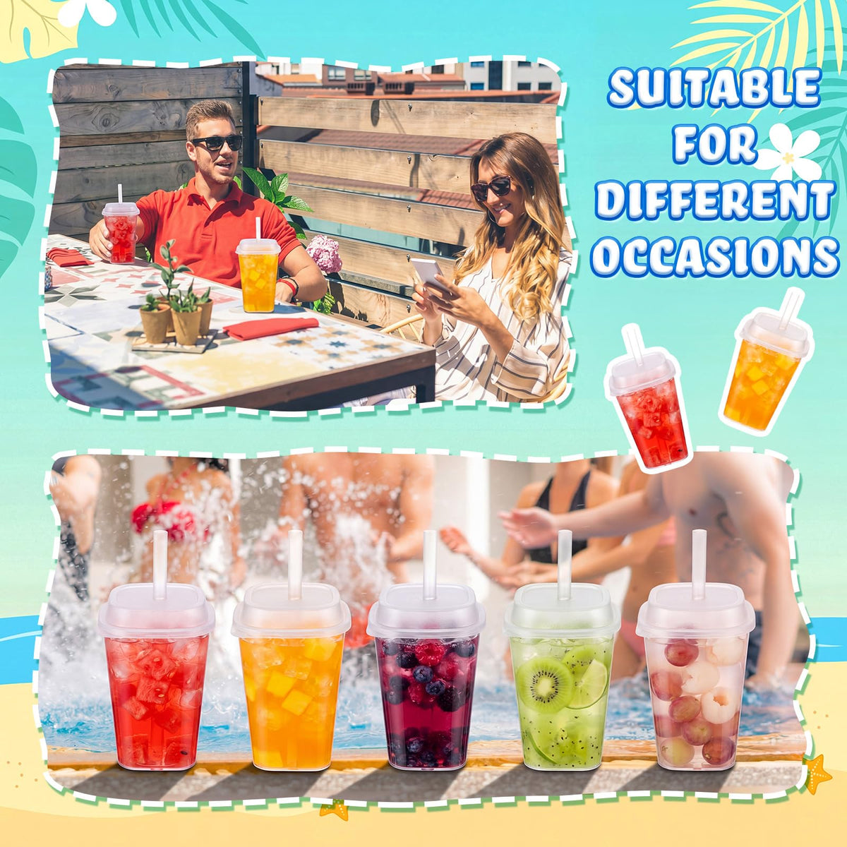 30 Pack 22 oz Clear Plastic Cups with Lids & Straws P1215
