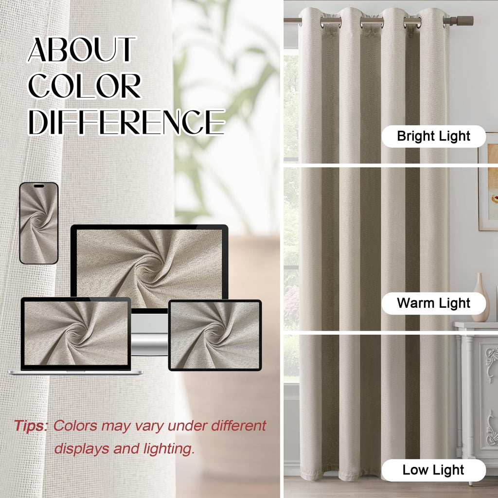 Blackout Linen Curtains 92 Inch 2 Panels B7977