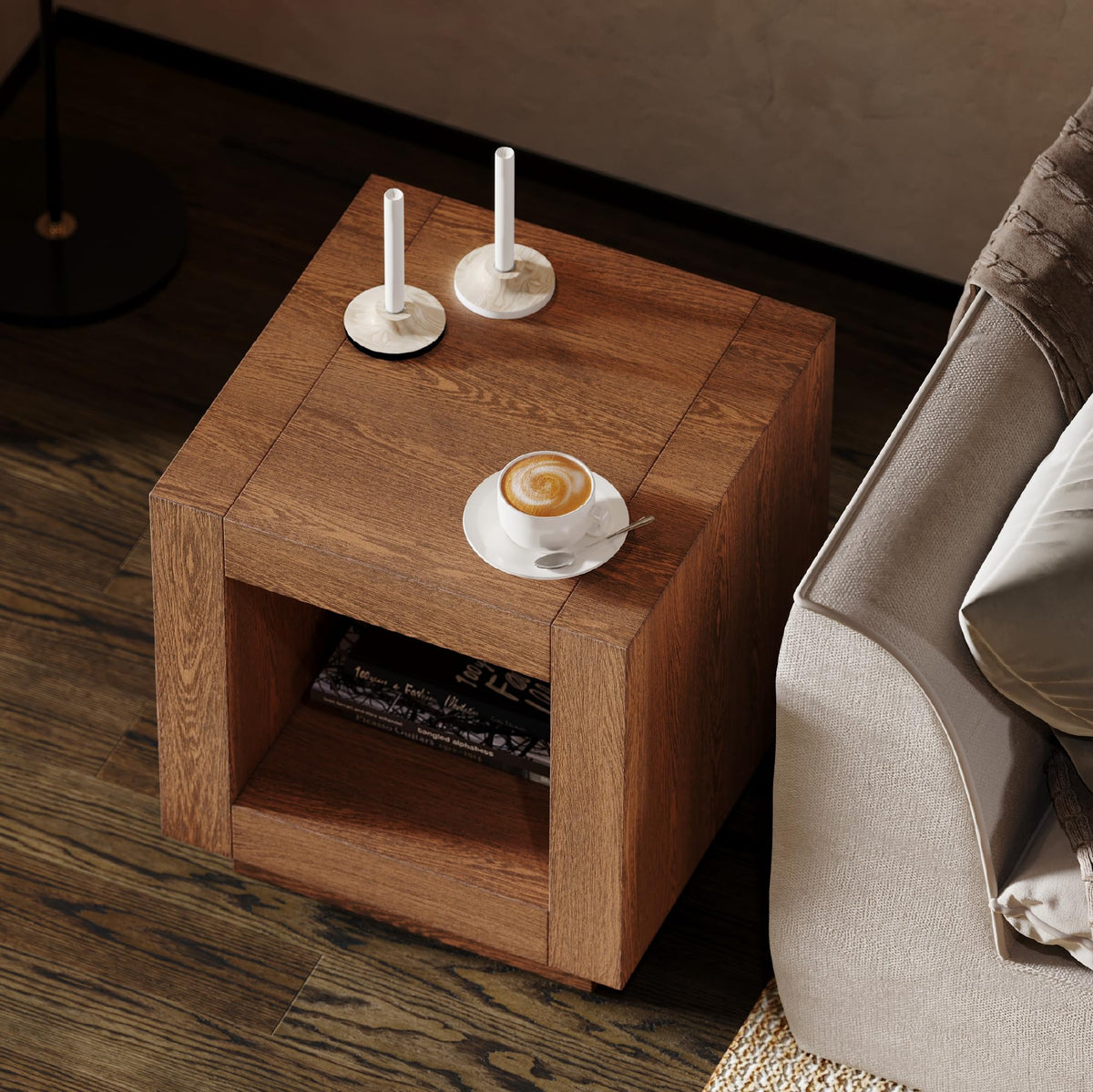 Natural Square Side Table with Storage, Set of 2 L740476
