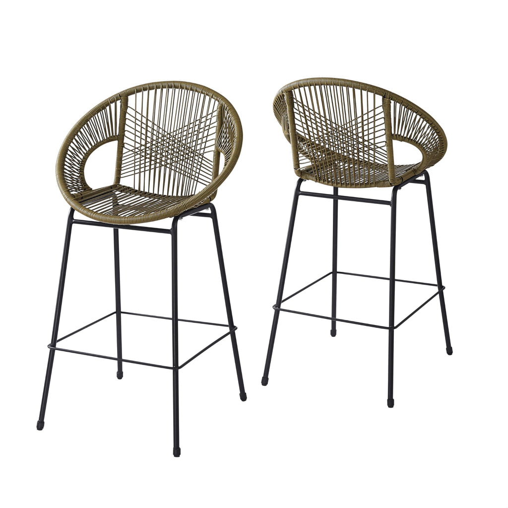 24" Height Metal Legs Faux Wicker Barstool Set of 2 M77396