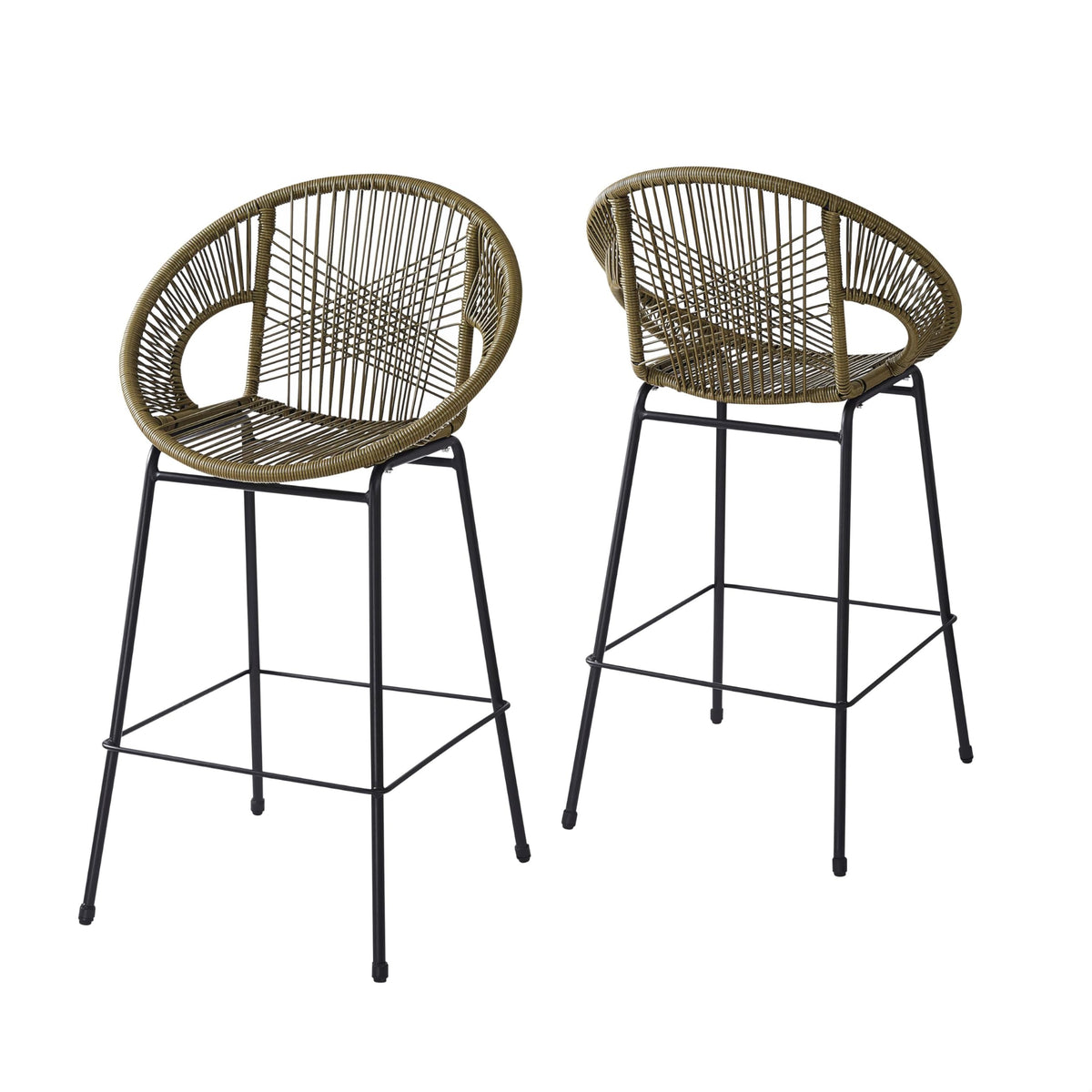 24" Height Metal Legs Faux Wicker Barstool Set of 2 M77396