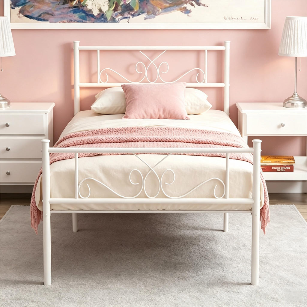 White Metal Twin Size Bed Frame with Headboard W11828