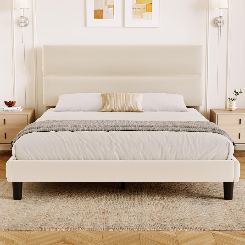 Queen Size Velvet Upholstered Platform Bed Frame R619