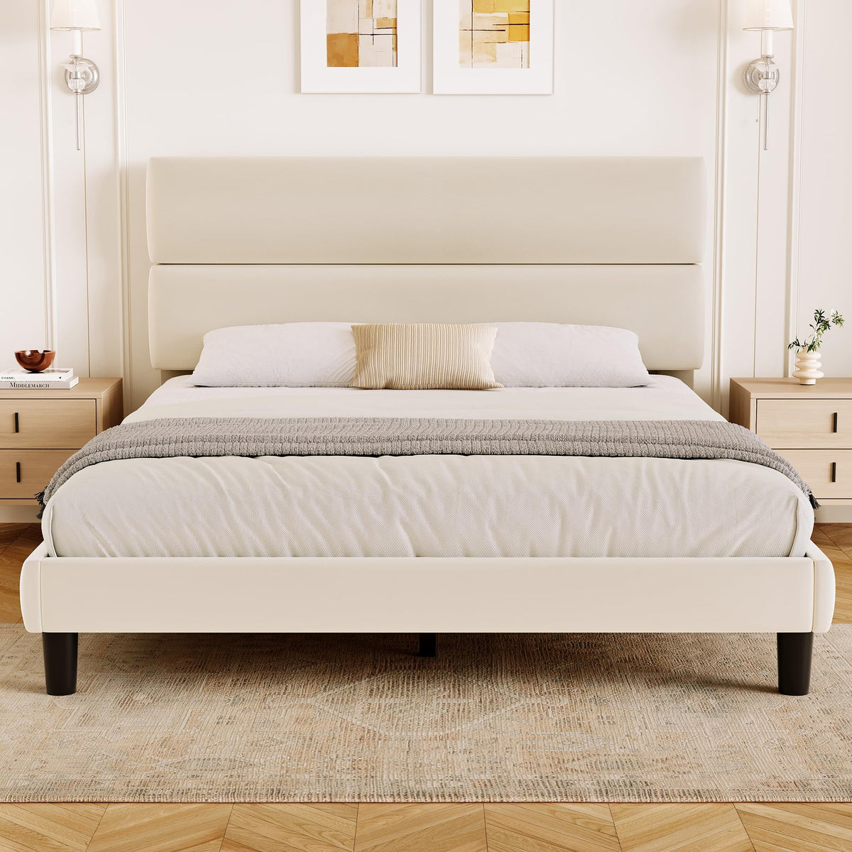 Queen Size Velvet Upholstered Platform Bed Frame R619