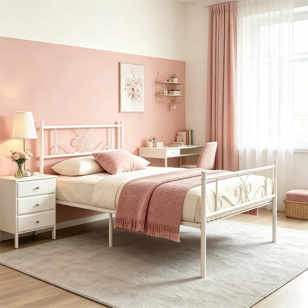 White Metal Twin Size Bed Frame with Headboard W11828