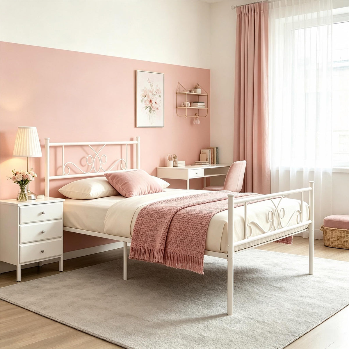 White Metal Twin Size Bed Frame with Headboard W11828