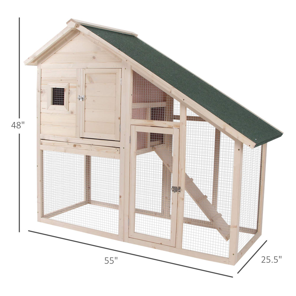 55" 2-Tier Wooden Rabbit Hutch with Ramp F9180