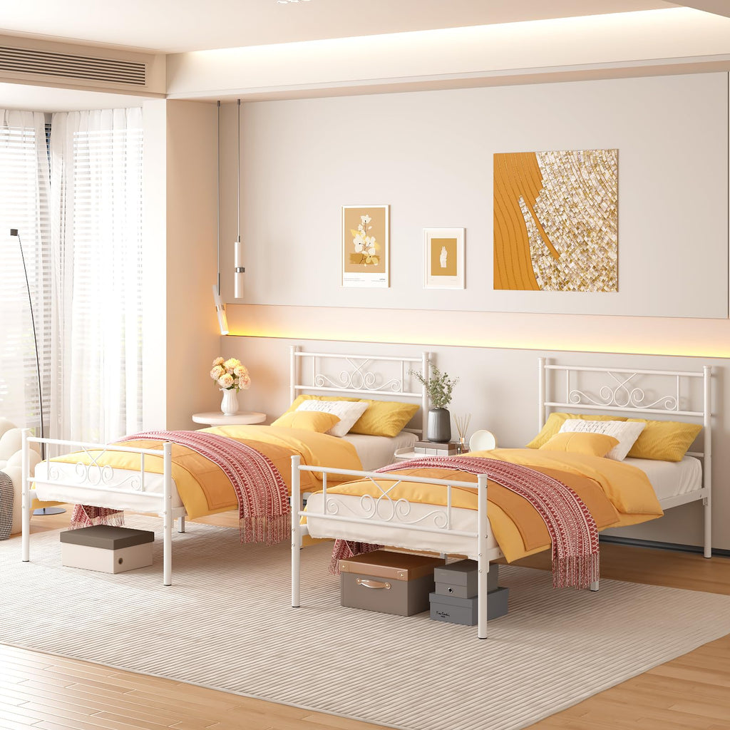 White Metal Twin Size Bed Frame with Headboard W11828