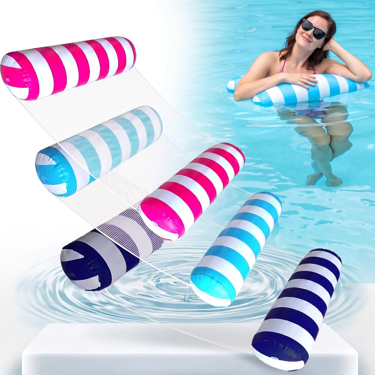 Inflatable Pool Floats Adult Size Water Hammock 4-in-1 Pool Lounge Chairs B999535