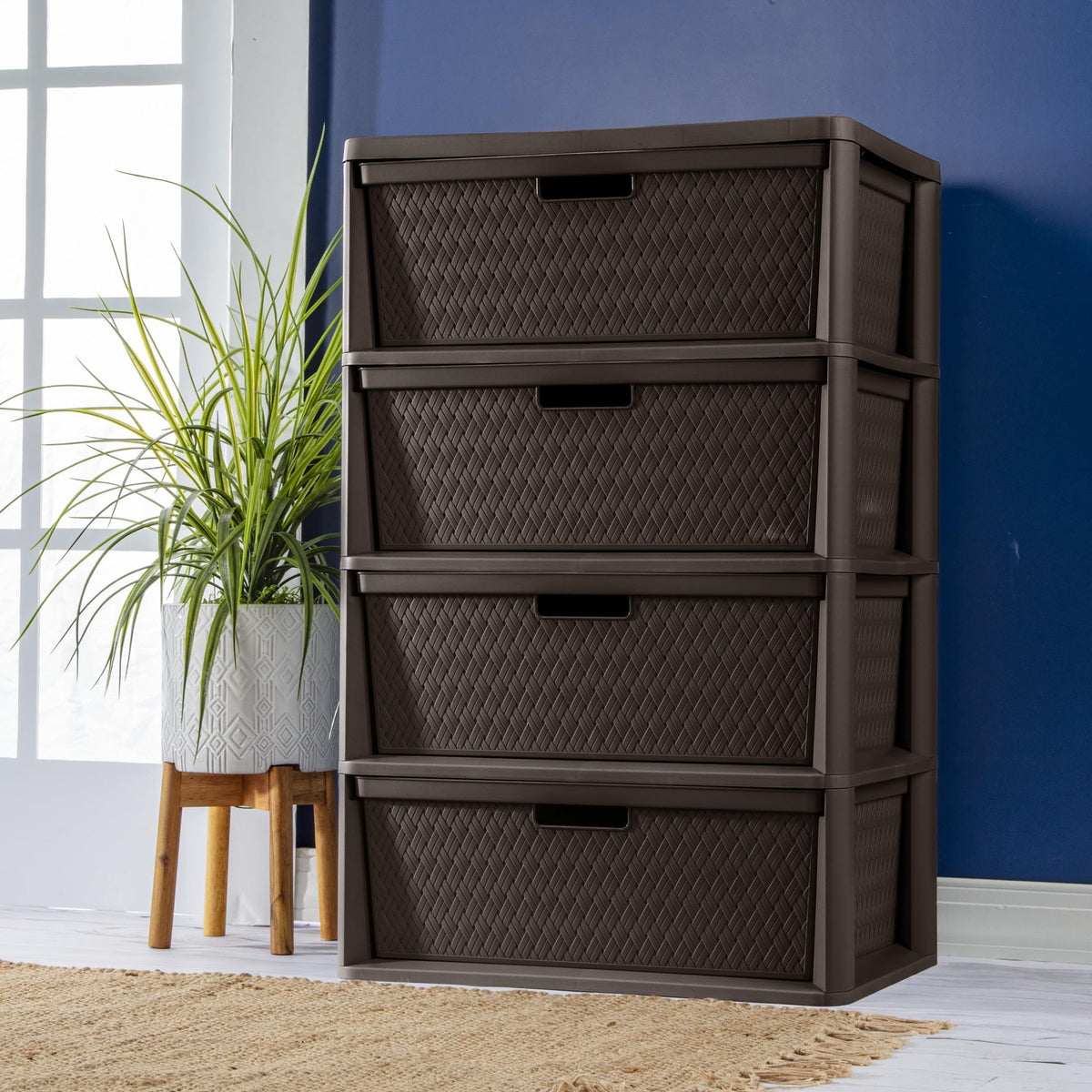Dark Brown 4 Drawer Plastic Drawer Tower U72126