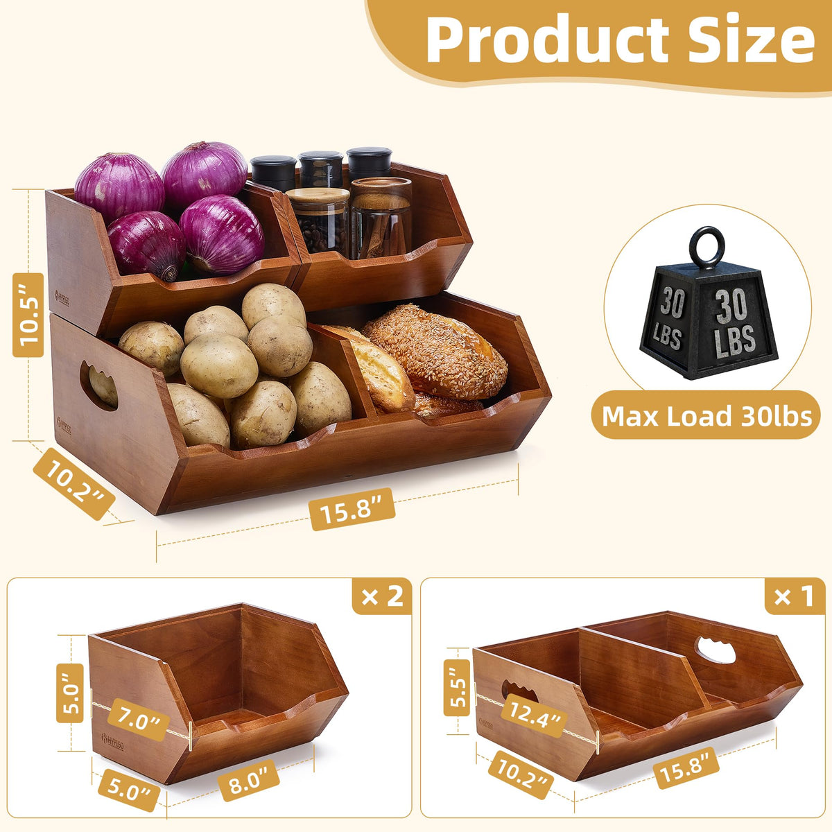 Wood 2-tier Stackable Pantry Organizer X461