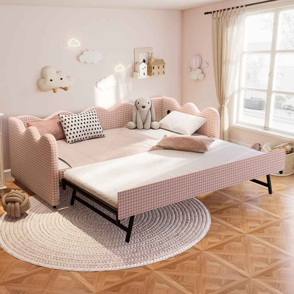 Pink Gingham Twin Size Daybed with Trundle N3673