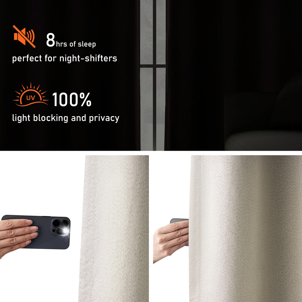 Blackout Linen Curtains 92 Inch 2 Panels B7977