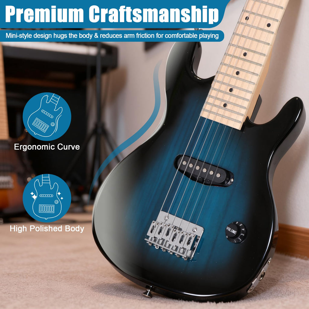 30 Inch Blue Solid Wood Electric Guitar Starter Kit with Amplifier P5123