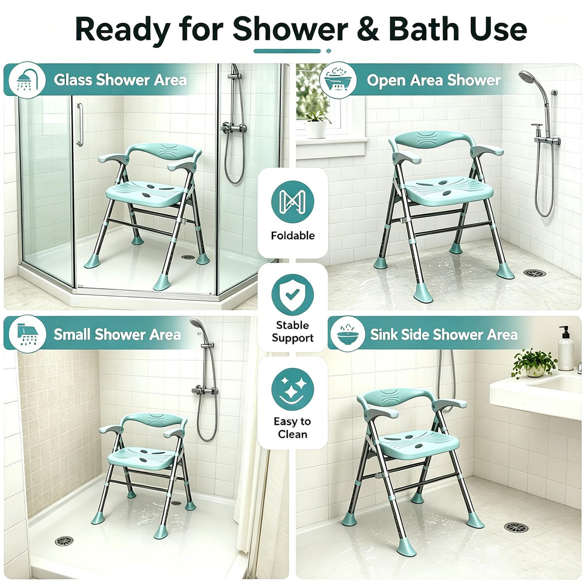 Heavy Duty Shower Chair with Arms and Back S1543
