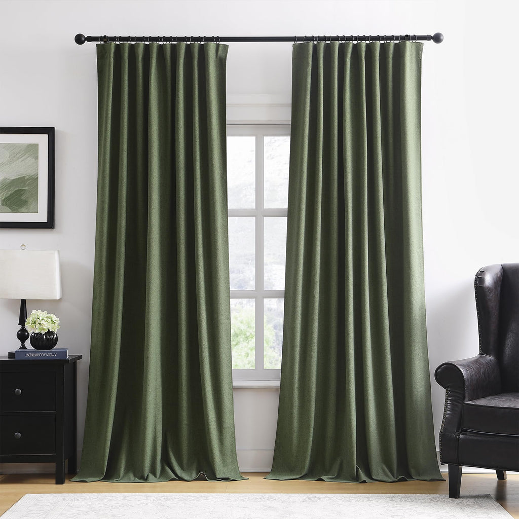 Dark Olive Green 96 Inch Blackout Curtains 2 Panels Set B331