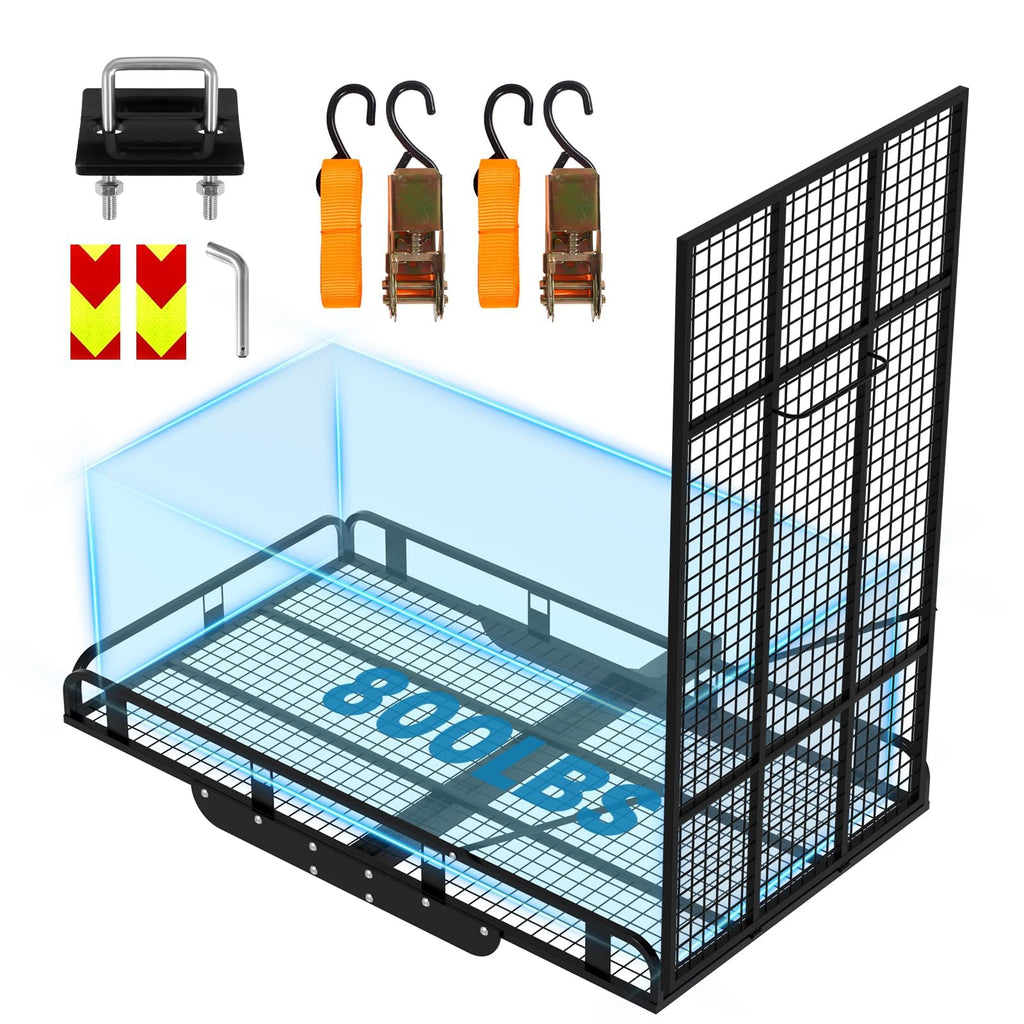 Hitch Cargo Carrier, 800lb Capacity Aluminum Cargo Basket with Folding Ramp C286