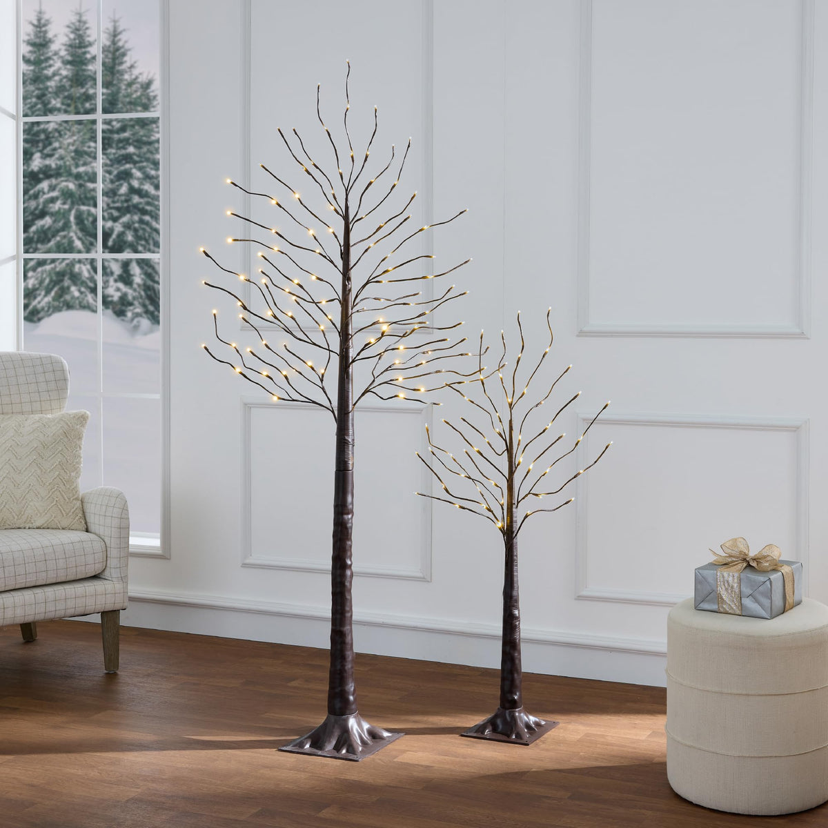 4ft 6ft 8ft Lighted Birch Tree 3Pk with LED Lights Z911949