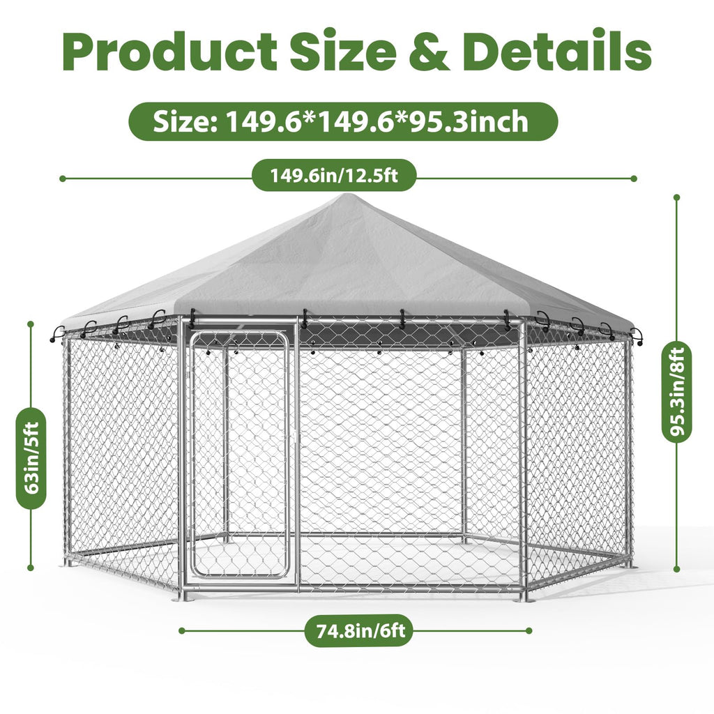 12.5x12.5 ft Outdoor Dog Kennel with Roof G4278