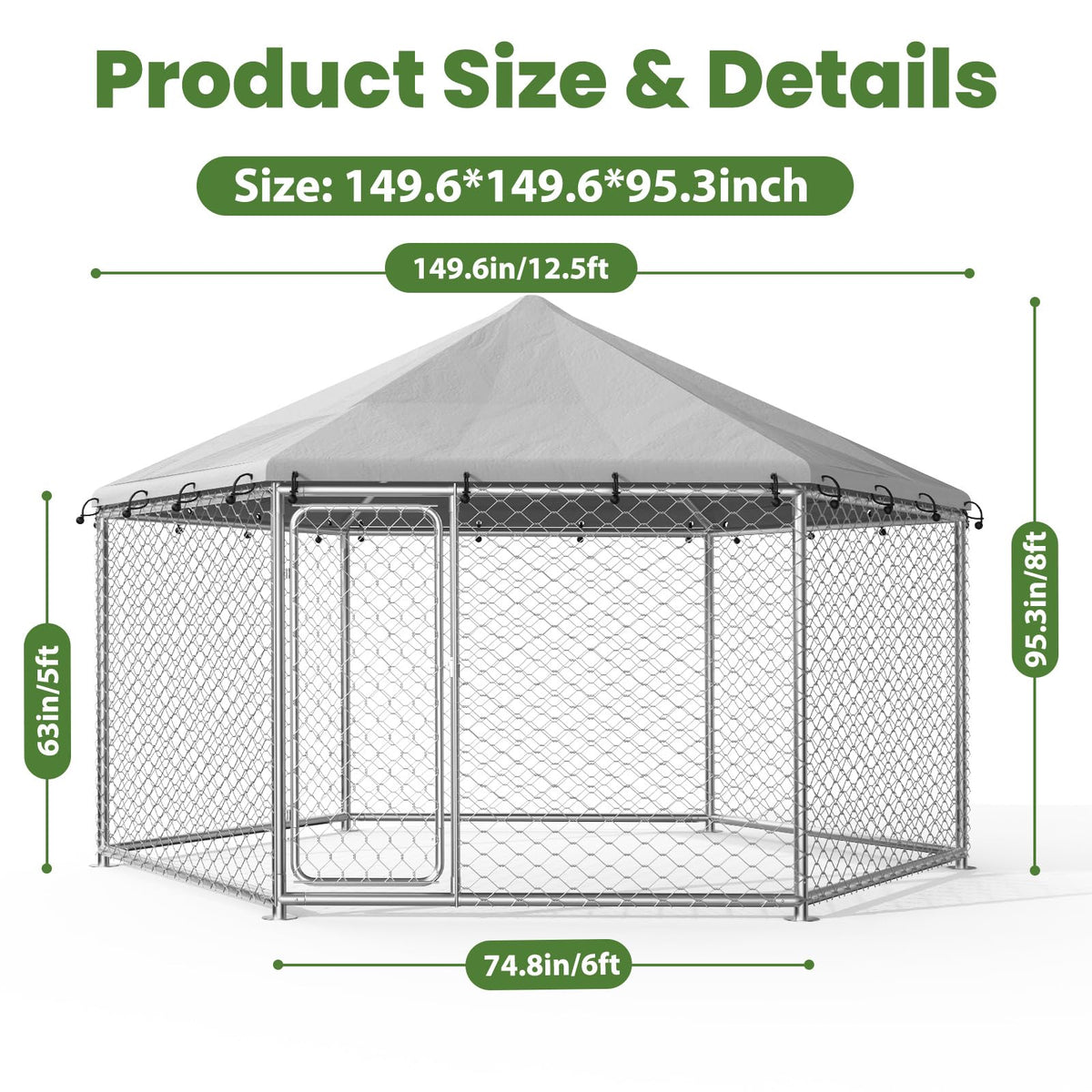 12.5x12.5 ft Outdoor Dog Kennel with Roof G4278