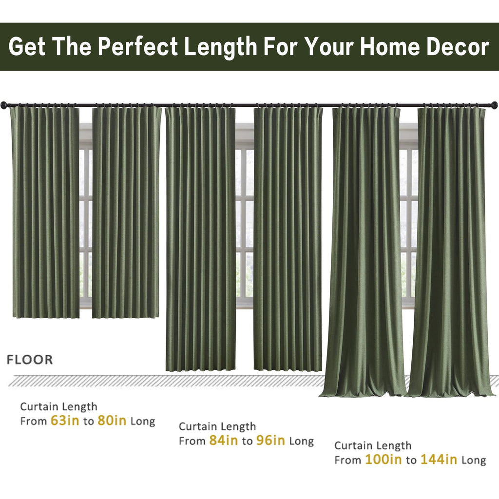 Dark Olive Green 96 Inch Blackout Curtains 2 Panels Set B331