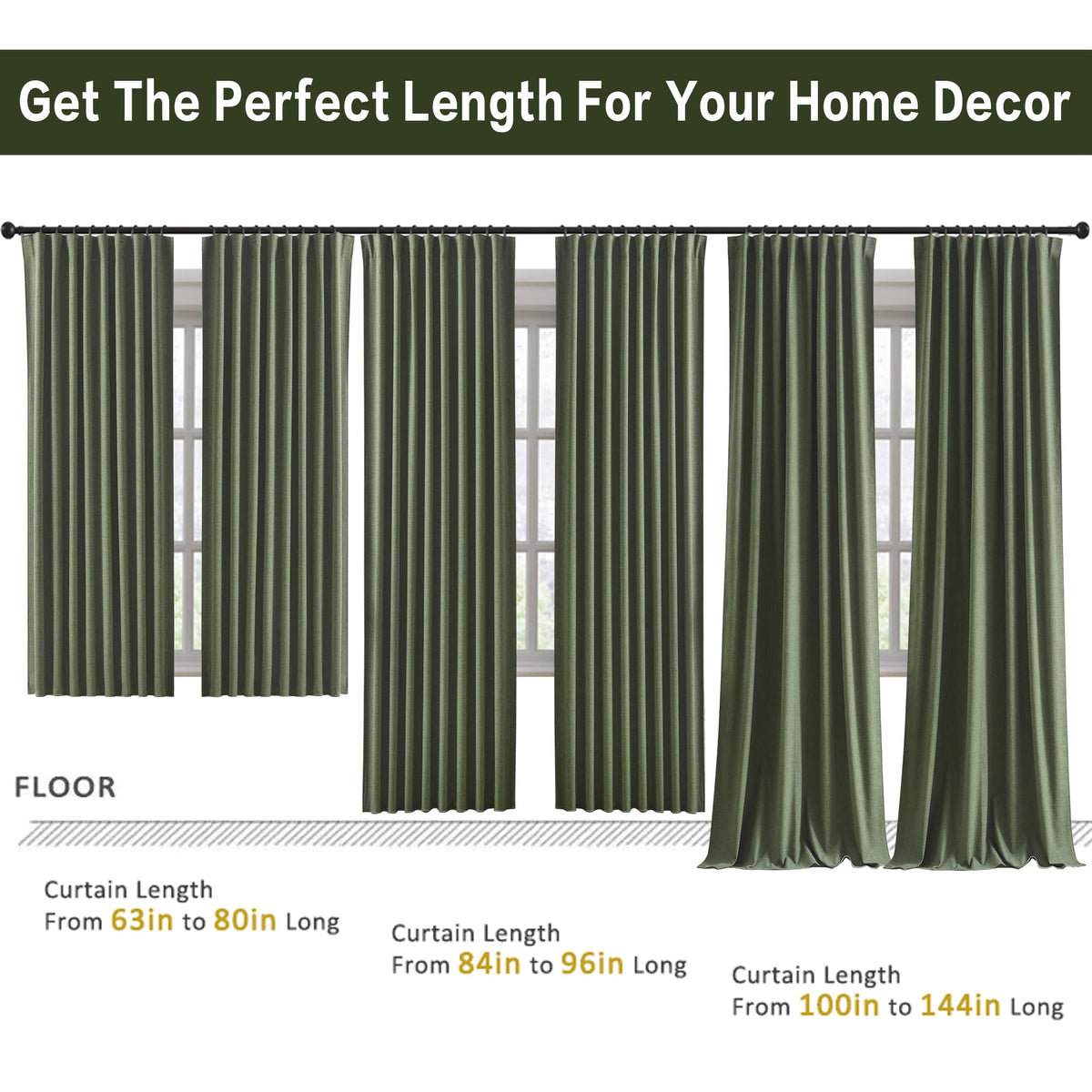 Dark Olive Green 96 Inch Blackout Curtains 2 Panels Set B331