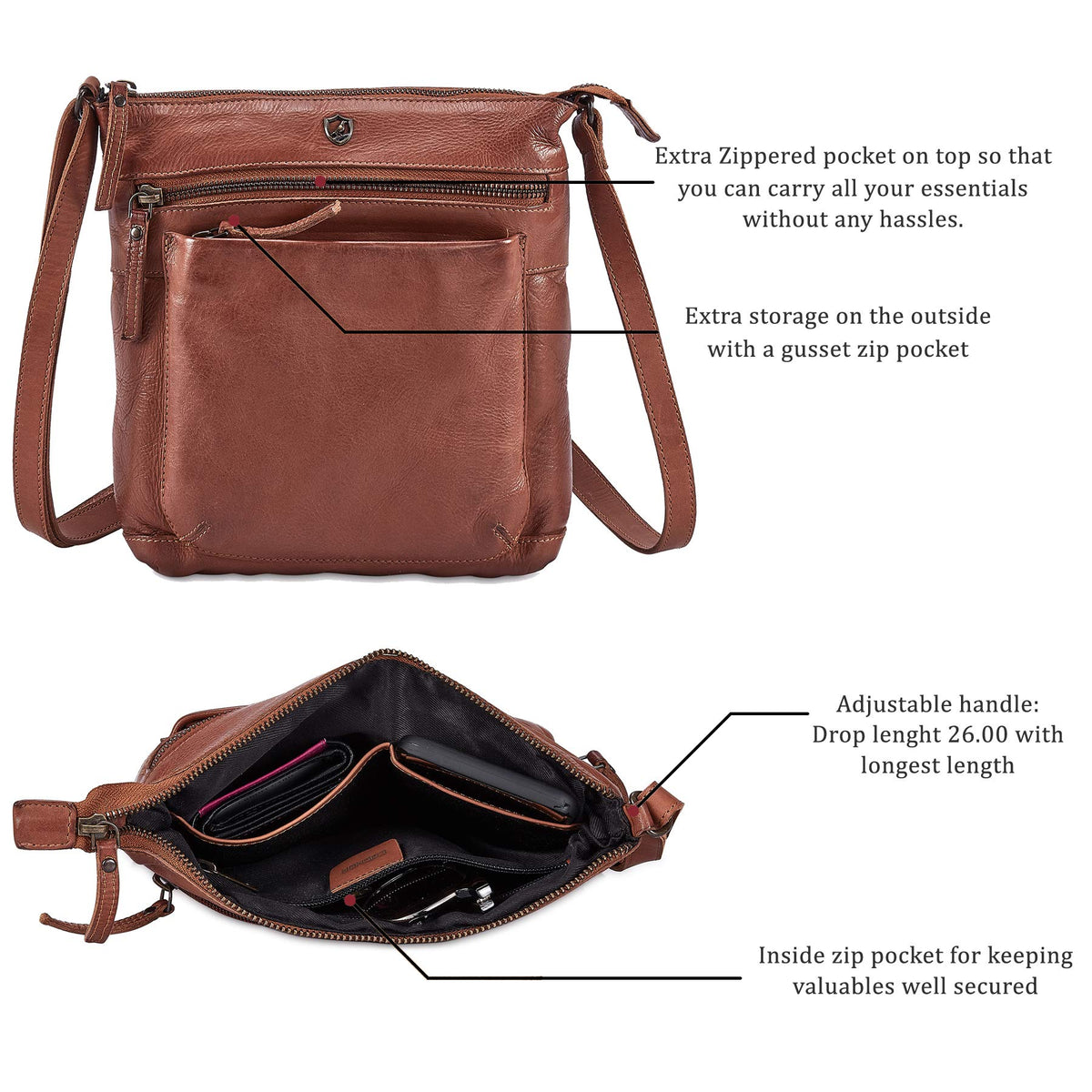 Small Genuine Leather Crossbody Bag with Adjustable Strap G2275
