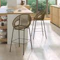 24" Height Metal Legs Faux Wicker Barstool Set of 2 M77396