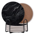 Black Marble Ceramic Coasters Set of 6 with Metal Stand G2429